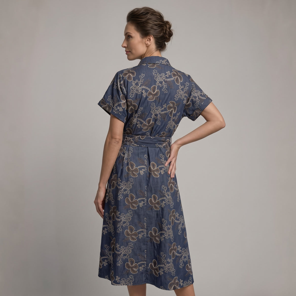 Vestido Cruzado Denim Bordado | Ana Lince