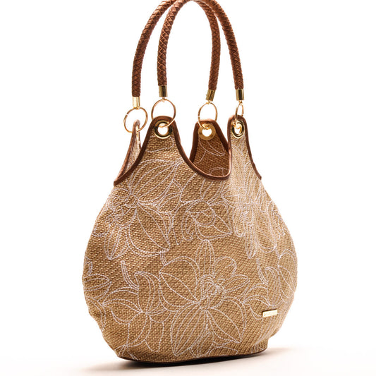 Bolso Round Jute White Flowers - Ana Lince Accesorios - Accesorios para Mujer - Atemporales & Sostenibles