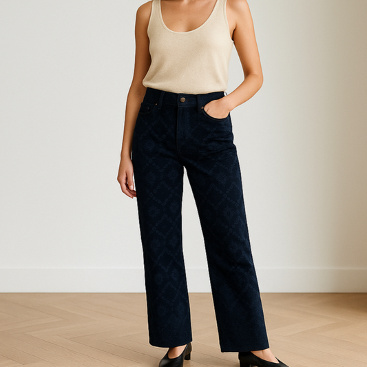 Pantalón Pana Azul Bordado con modelo